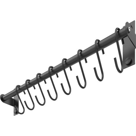 Étagère à ustensiles en acier inoxydable, rails de barre suspendus montés au mur avec 8 crochets en S amovibles, pour cuisine et salle de bain, 40 cm (noir) (1/5)
