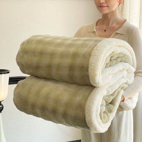 Couverture Épaissie Double Couche Bubble Fleece,150x200cm Plaid Polaire Chaud en Flanelle et Sherpa, Couverture Unie,Jaune (1/5)