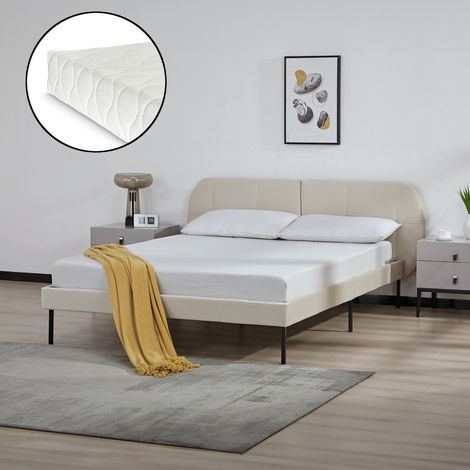 Polsterbett Porvoo mit Matratze Samt 140x200 cm Beige [en.casa]