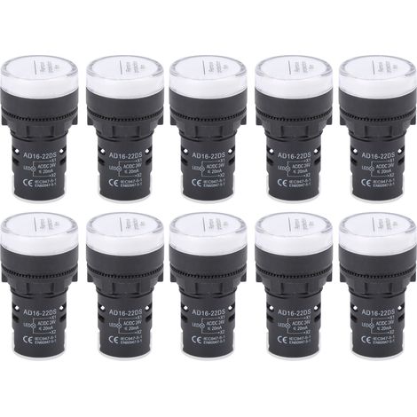 10 Pièces Voyant Lumineux LED AD16-22DS Blanc Haute Luminosité Accessoire Équipement 24V AC/DC (1/5)