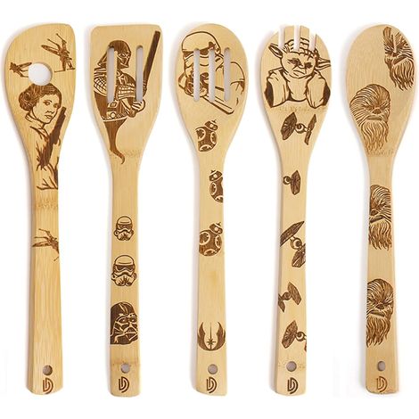 Juego de 5 cucharas de madera orgánica quemada de Star Wars – antiadherentes – regalo de primera calidad (1/4)
