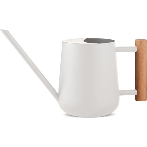 Arrosoir en Acier Inoxydable 1L(35oz), 1000ml Metal Arrosoir Petit pour Plante Interieur, Extérieures, Jardin, Jardinage avec Long Bec et Poignée en Bois Confortable - Blanc (1/5)