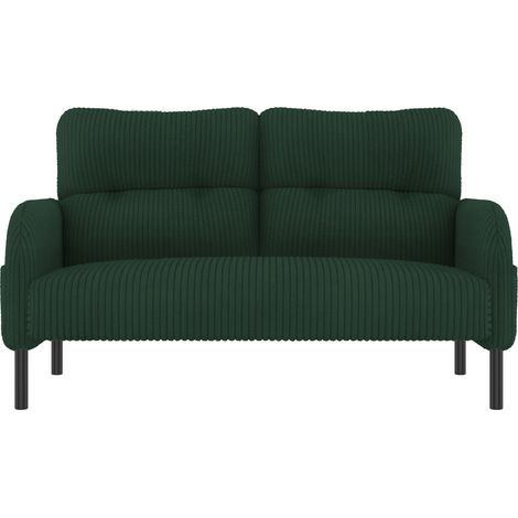 Canapé 2 places en velours côtelé vert émeraude, dossier ergonomique, poche latérale et pieds métal, idéal salon chambre bureau - CHICFURN (1/5)