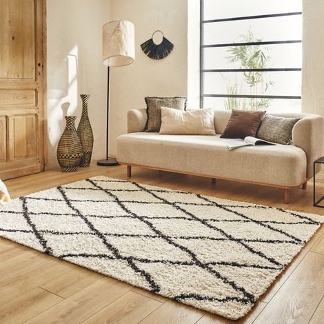 Tapis intérieur shaggy. poils longs. style berbère. blanc et noir - Robby 120 x 160 cm (1/4)