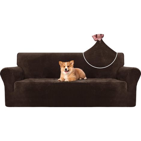 Samt Sofa Überzug 3 Sitzer, elastisch, rutschfest, Haustierschutz, Kaffee (1/5)