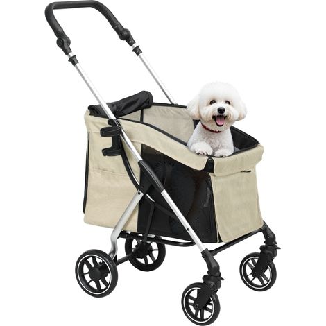 Poussette légère et pliable pour petits chiens avec ventilation optimale 80x48,5 x 106 cm kaki et argent