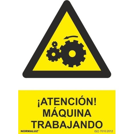 Señal de ¡Atención Máquina Trabajando SEKURECO                         100 x 150 mm                          ADHESIVOS DE VINILO (1/2)