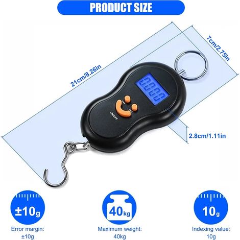 Balance électronique suspendue 50 kg 10 g, balance de cuisine numérique LCD rétroéclairée, poids de pêche, balance portable avec sac de voyage-AquaForge (1/5)