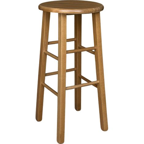 Sgabello in legno massello noce chiaro h 68cm con seduta rotonda e gambe dritte