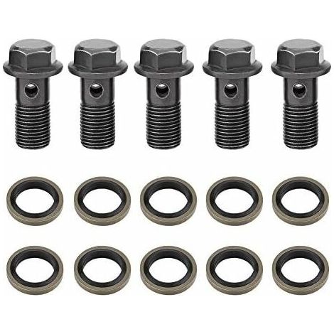 5 pcs Raccord de Frein, Banjo Vis Boulon de Frein de Moto M10X1mm en Acier Inoxydable Kit de Joint d'Etanchéité pour Maître Etrier de Frein
