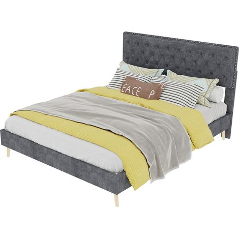 CHICFURN Cama de matrimonio 140x200 cm de tela gris, cabecero alto, colchón incluido (1/5)