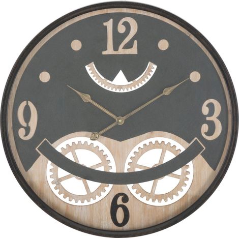 Orologio xxx Ø67x6,5 cm in Ferro MDF e Vetro Nero e Marrone (1/5)