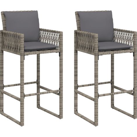 Tabourets de bar jardin coussins lot de 2 gris résine tressée (1/5)