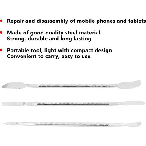 Kit de 3 outils de réparation universels pour téléphones portables, tablettes et ordinateurs portables : spatules métalliques à 2 extrémités, outil d'ouverture et de réparation à double extrémité. (1/5)