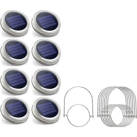 Lampes solaires pour bocaux - Lot de 8 - Couvercles étanches avec 30 LED (1/5)