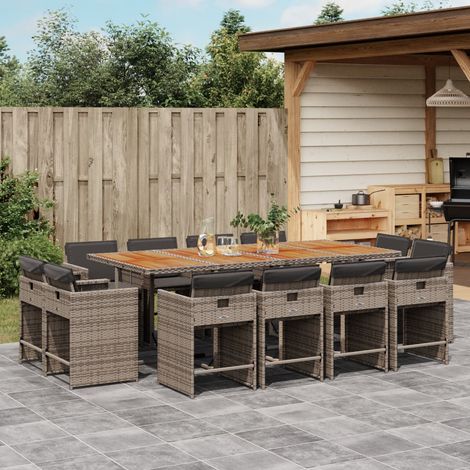 Set comedor de jardín con cojines 13 pzas ratán sintético gris vidaXL (1/5)