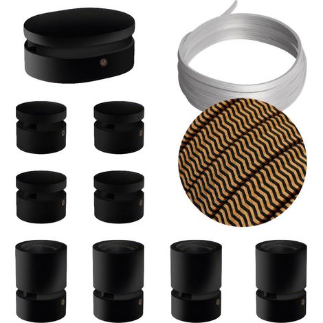 Sistema Filé Symmetric Kit - con cavo di 5 m per catenaria e 9 componenti in legno verniciato nero per interni