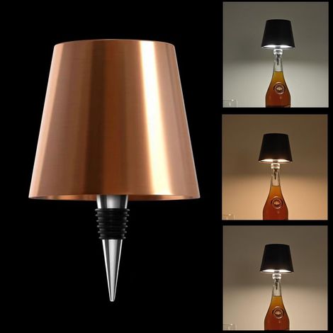 MOORLE Lampe LED pour bouteille de vin, lampe de Table sans fil , lampe bouteille de vin à intensité variable 3 couleurs, lampe de chevet , or rose (1/5)