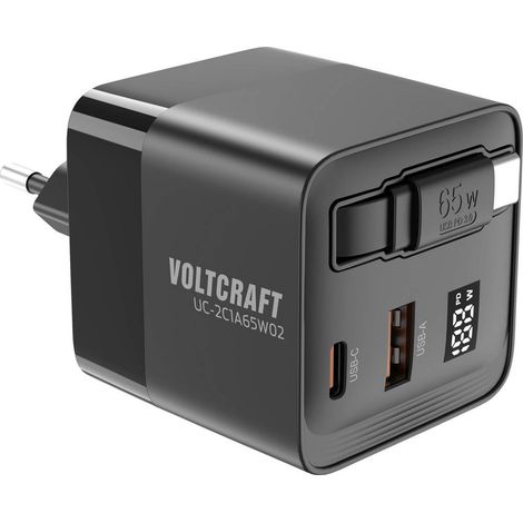 [NEUWERTIG] B-Ware Voltcraft Usb Ladegerät Netzteil 65 W 2x Usb C, Usb A Steckerladegerät Schwarz (1/2)