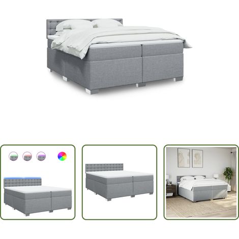 vidaXL Surmatelas - Sommier à lattes de lit avec matelas Gris clair 200x200cm Tissu (1/5)