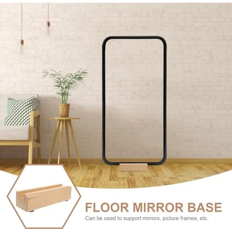Support de miroir pour sol : support de miroir en bois avec base antidérapante pour toute la longueur et les cadres (1/5)