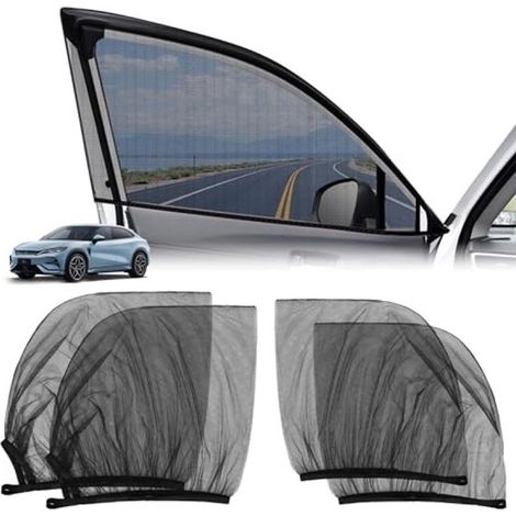 4 teiliger Sonnenschutz fürs Auto Universeller Sonnenschutz mit Klettverschluss Schwarzer, elastischer Sonnenschutz für Front und Heckscheibe (1/5)