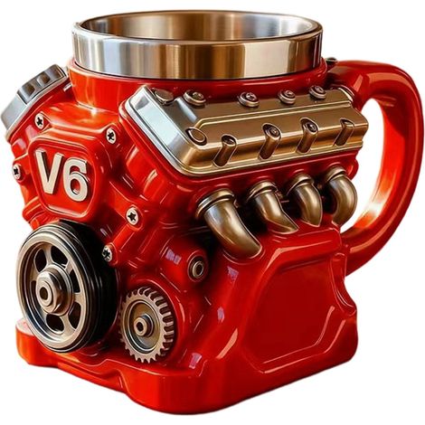 Tasse En Résine En Forme De Moteur V6 - Doublure Céramique Intérieure - Article De Bureau Et Boisson - Rouge - 1 Pièce (1/4)