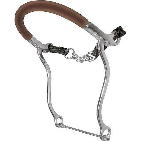 Hackamore in inox ad aste lunghe e nasalina con catena rivestita in gomma
