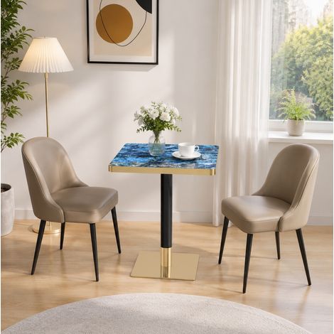 Tavolo da pranzo quadrato 60 x 60 cm effetto marmo, piano MDF, metallo, blu DESVIAE (1/5)