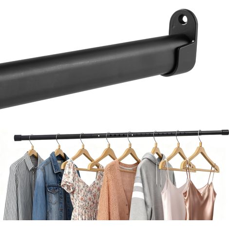 Tige de suspension 25 mm noire extensible 43-191 cm ovale tringle télescopique pour placard, tige de serrage, 1 jeu avec 2 supports muraux (1/5)