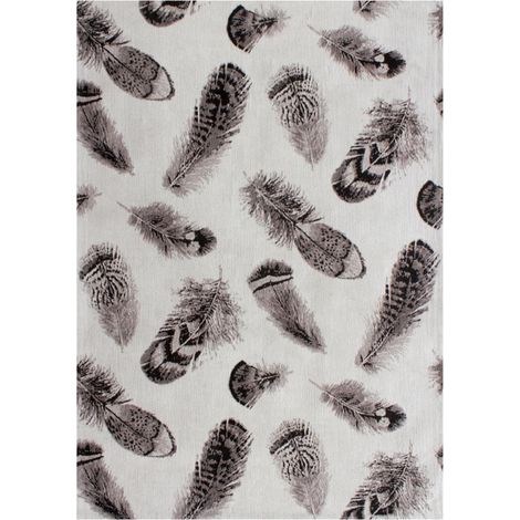Tapis salon tissé à plat Jacquard DIAMETRE 160 PLUMES gris , tapis en coton (1/5)