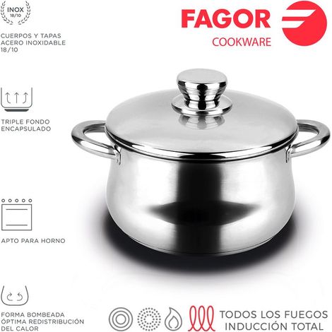 Silverinox Edelstahltopf 6,8 l + 18/10 Edelstahldeckel Fagor Ø24x15cm