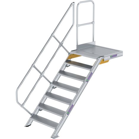 Günzburger Steigtechnik Escalier avec plate-forme 45° Largeur de marche 800 mm 7 marches aluminium strié - 600447
