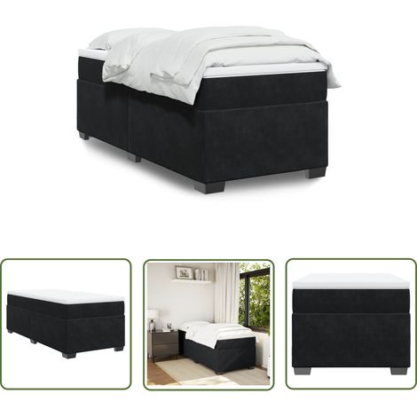 The Living Store Boxspringbett mit Matratze Schwarz 100x200 cm Samt - Samtbett - Boxspringbett - Doppelbett - Schlafzimmermöbel - Luxusbett (1/5)