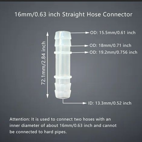 Raccord droit de 16 mm (5 pièces) pour tuyau d'arrosage, rallonge à joint traversant droit, raccord en plastique de diamètre égal, 5 pièces, 1 pièce, pour laboratoire et irrigation de jardin. (1/5)