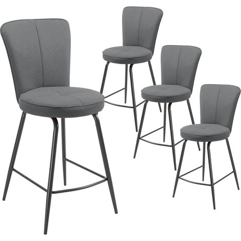 PARIL - Lot de 4 Tabourets de Bar Matelassés Gris (1/2)