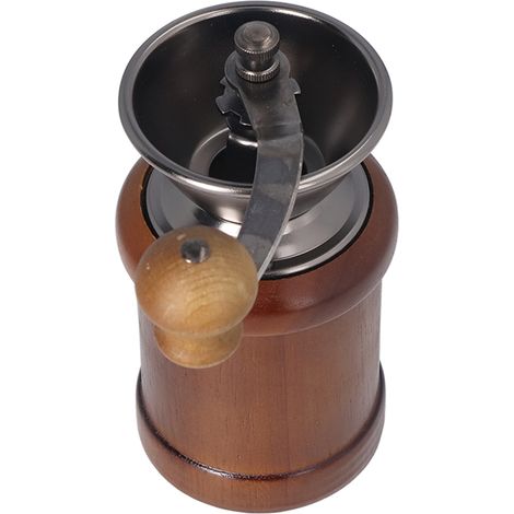 Manuelle Kaffeemühle, Eiche, Edelstahl, Retro-Stil, ergonomische Kurbel, konisches Mahlwerk, tragbare Kaffeebohnenmühle, dunkle Farbe (1/5)