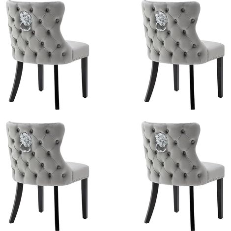 Sillas de Comedor 4Pcs en Terciopelo Tapizado Sillas de Ocio con Patas de Madera para Cocina Salón Restaurante, Gris, Wahson