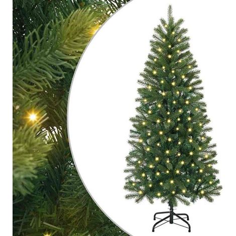 Sapin de Noël artificiel avec 150 lumières LED, vert, 120 cm, en PE et PVC. (1/5)