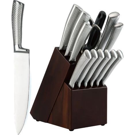 Juego de cuchillos de cocina, hojas de acero al carbono de alta calidad, diseño ergonómico, transparente (1/2)