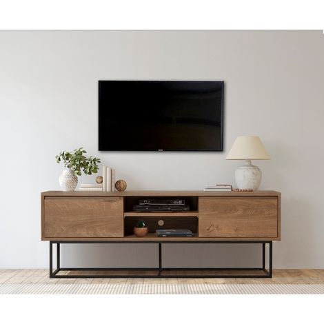 TV-Möbel Rodez Walnuss Schwarz Melamin 140x50x40 cm