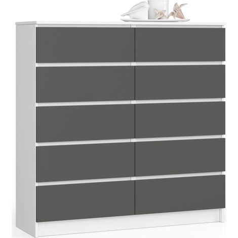 Cassettiera AKORD K120 Bianca 120 cm 10 cassetti inserto frontale Grigio Grafite 120x40x121 cm (1/5)