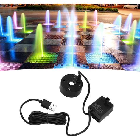 Machine tout-en-un de pompe à eau USB pour jardin avec atomiseur, lumières LED colorées, humidificateur d'air, atomiseur de fontaine d'intérieur, brumisateur pour petit bassin, 5V noir. (1/5)