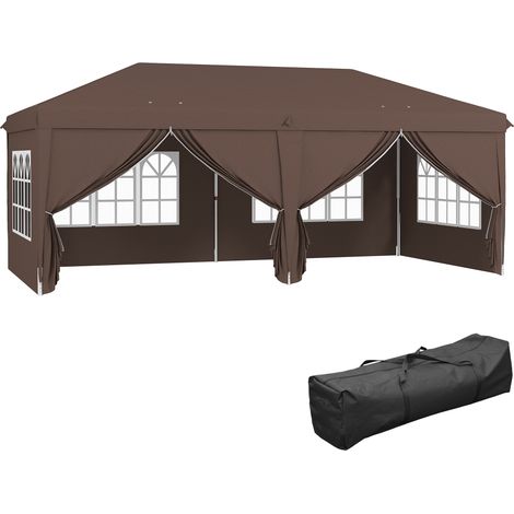 3 x 6 m Garden Pop Up Gazebo, Wedding Party Tent Marquee, Water Resistant Awning Canopy with Carry Bag, Brown