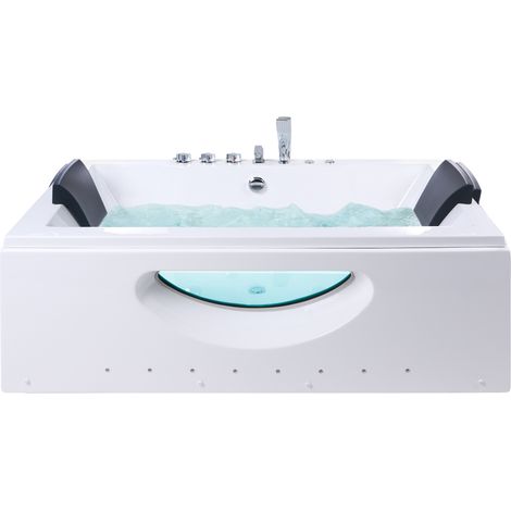 Bañera de hidromasaje ABS chorros de agua luces LED reposacabezas 180 x 90 cm blanco Hawes