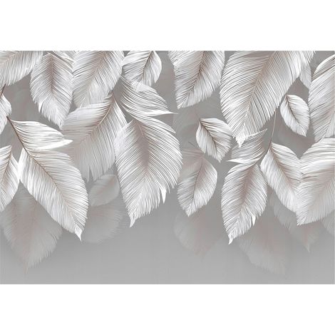 Papier peint mural feuilles gris béton abstrait intissé grand format design intérieur salon chambre pas cher 150x105 cm (1/5)
