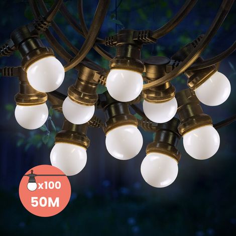 Guirlande Guinguette 50M Blanc IP65 - Guirlande Lumineuse Extérieur 100 Bulbes - Guirlande Exterieure Etanche pour Décoration de Jardin. Maison et Façade