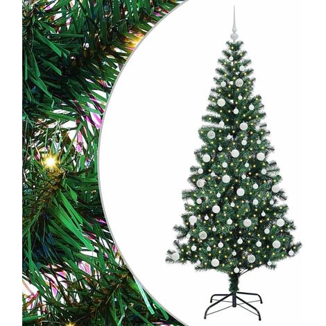 Sapin de Noël  Arbre de Noël artificiel pré-éclairé Vert 210 cm PVC et métal (1/5)