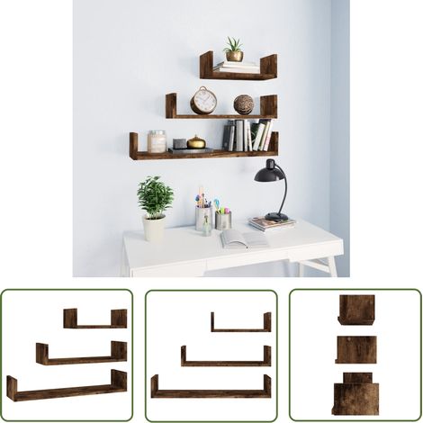 The Living Store Wandregale 3 Stk. Räuchereiche Holzwerkstoff - Wandregal - Holzregal - Wohnraum Dekoration - Regal Set - Badezimmer Regal (1/5)