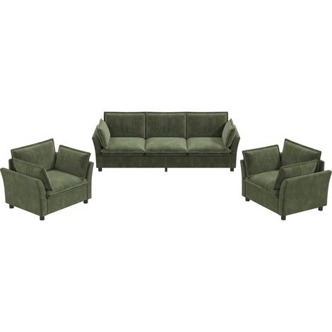 Sofá modular 3 1 1, Chenilla, 3 plazas y 2 sillones, Cojines de reposabrazos, Verde (1/5)